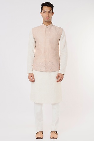 Old Rose Embroidered Bundi Jacket by SURBHI PANSARI