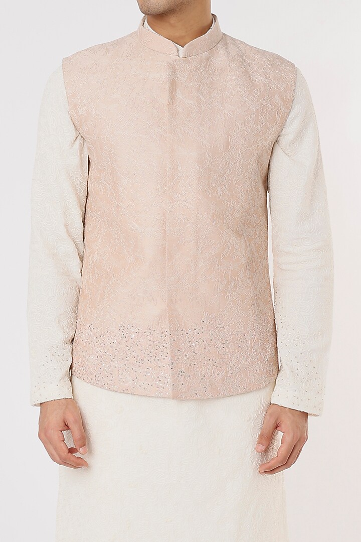 Old Rose Embroidered Bundi Jacket by SURBHI PANSARI at Pernia's Pop Up Shop