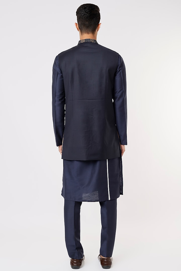 Midnight Blue Embroidered Bundi Jacket by SURBHI PANSARI at Pernia's Pop Up Shop