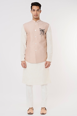 Old Rose Cotton Silk Bundi Jacket by SURBHI PANSARI