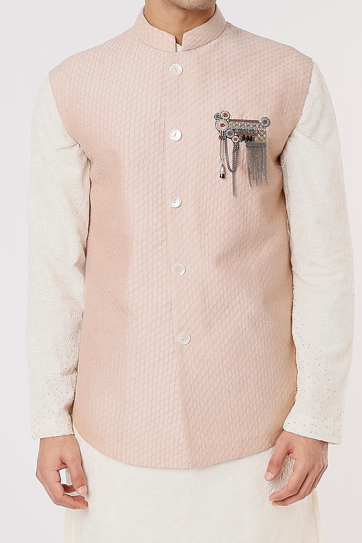 Old Rose Cotton Silk Bundi Jacket by SURBHI PANSARI at Pernia's Pop Up Shop