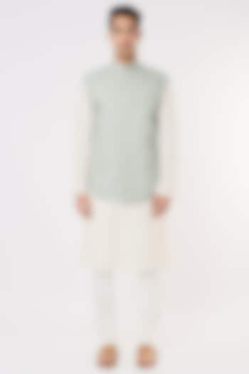 Aqua Blue Embroidered Bundi Jacket by SURBHI PANSARI at Pernia's Pop Up Shop