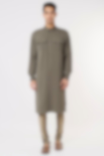 Olive Green Self Textured Fabric Kurta by SURBHI PANSARI at Pernia's Pop Up Shop