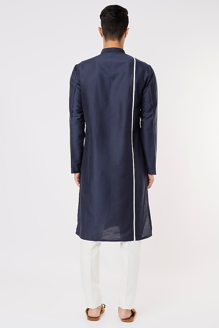 Midnight Blue Cotton Silk Kurta by SURBHI PANSARI at Pernia's Pop Up Shop