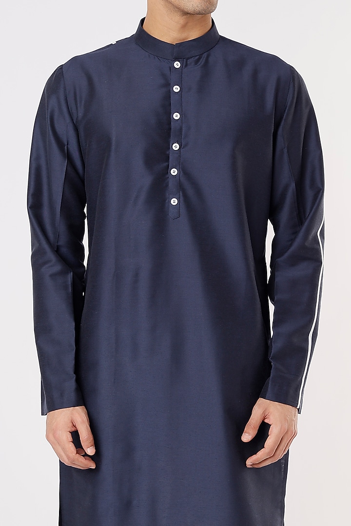 Midnight Blue Cotton Silk Kurta by SURBHI PANSARI at Pernia's Pop Up Shop