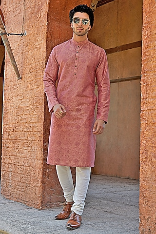 Schauss Pink Cotton Silk Thread Embroidered Kurta Set by SURBHI PANSARI