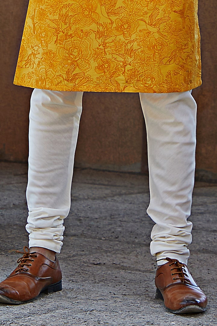 Ocher Yellow Cotton Silk Thread Embroidered Kurta Set by SURBHI PANSARI at Pernia's Pop Up Shop