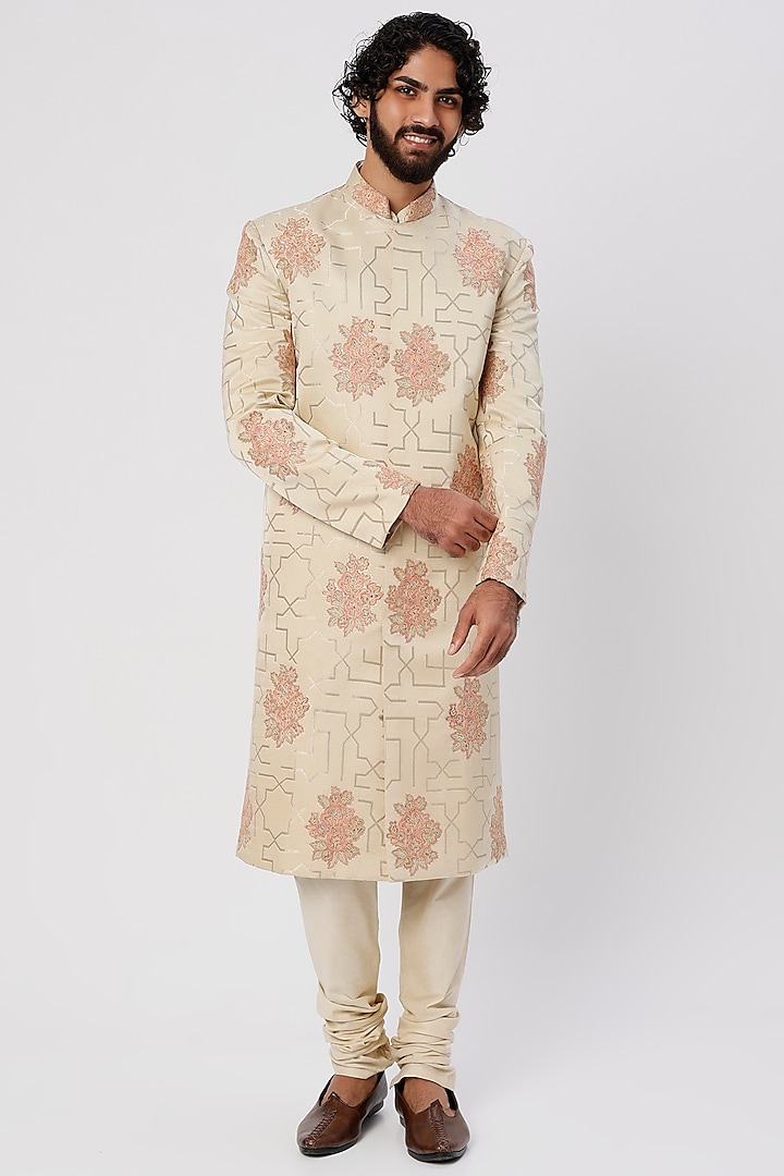 Almond Embroidered Bandhgala Jacket by SURBHI PANSARI