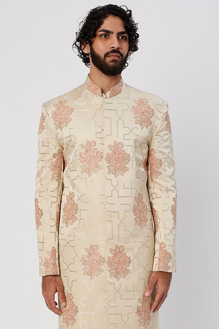 Almond Embroidered Wedding Bandhgala Jacket by SURBHI PANSARI at Pernia's Pop Up Shop
