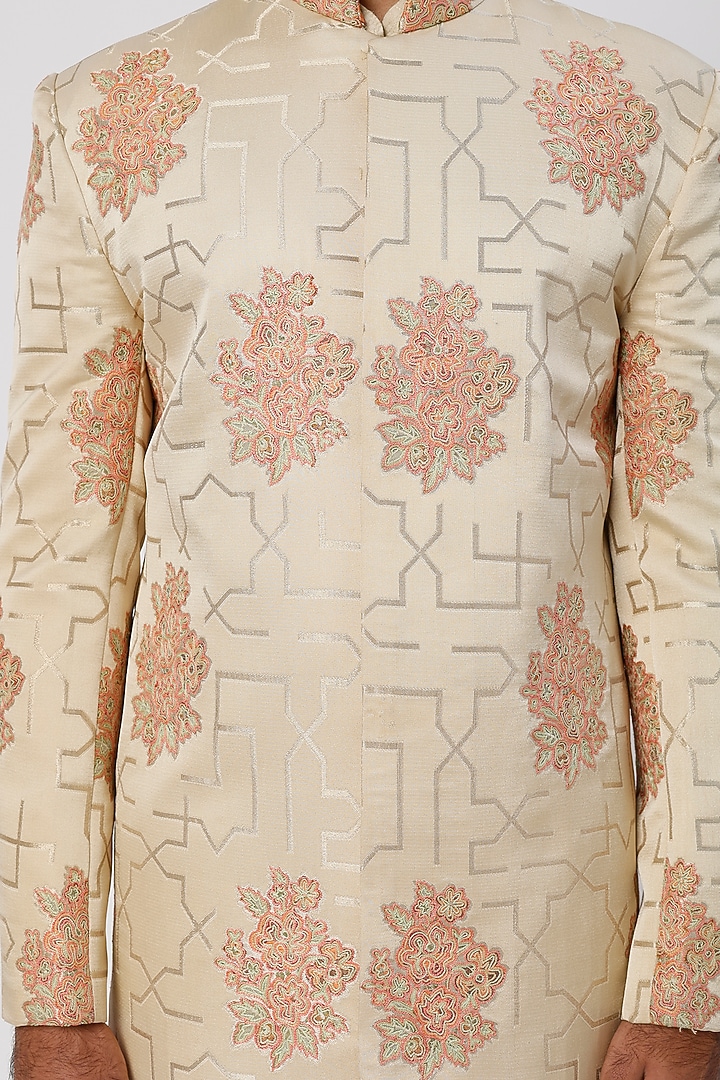 Almond Embroidered Wedding Bandhgala Jacket by SURBHI PANSARI at Pernia's Pop Up Shop