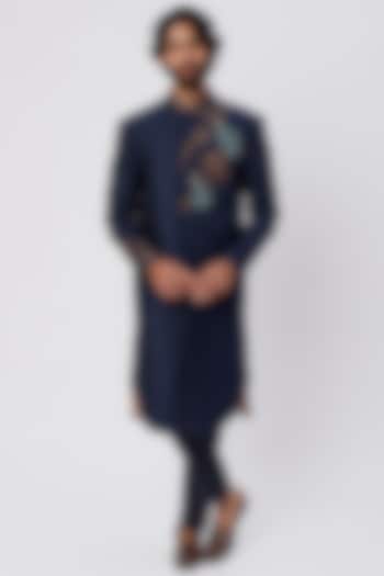 Midnight Blue Suiting Motif Embroidered Jacket by SURBHI PANSARI