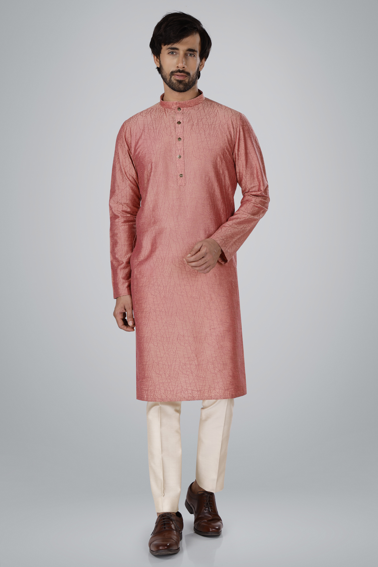 Pink Cotton Silk Thread Embroidered Kurta Set by SURBHI PANSARI