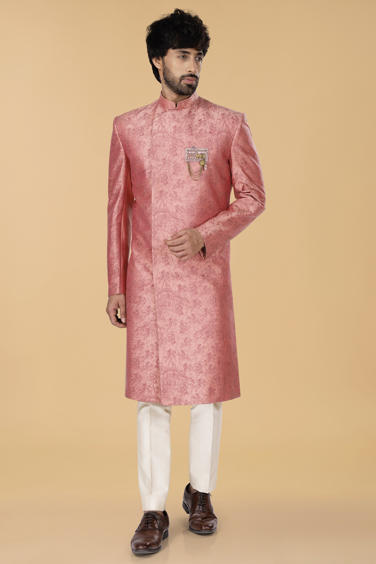 Pink Cotton Silk Thread Embroidered Indowestern Set by SURBHI PANSARI