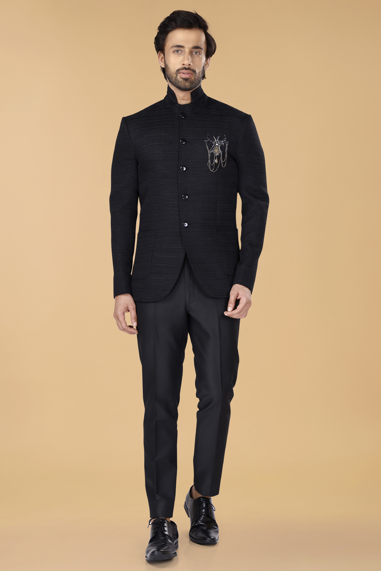Black Suiting Bandhgala Set by SURBHI PANSARI