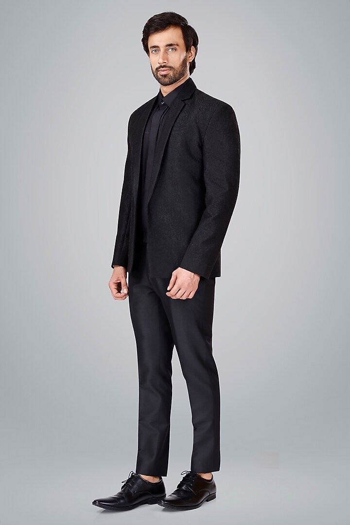 Black Cotton Silk Thread Embroidered Blazer Set by SURBHI PANSARI at Pernia's Pop Up Shop