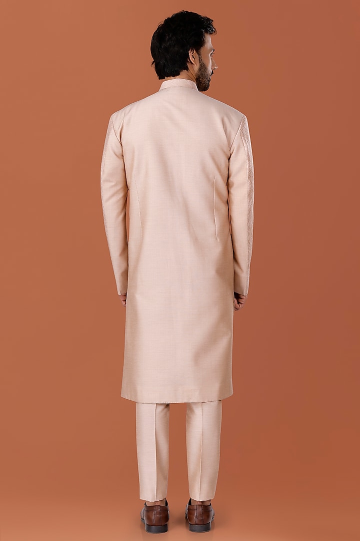 Old Rose Pink Cotton Silk Thread Embroidered Wedding Indowestern Set by SURBHI PANSARI at Pernia's Pop Up Shop