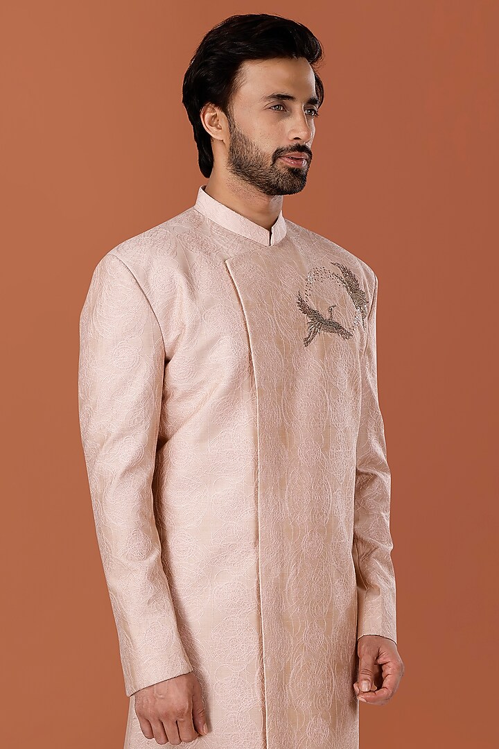 Old Rose Pink Cotton Silk Thread Embroidered Wedding Indowestern Set by SURBHI PANSARI at Pernia's Pop Up Shop