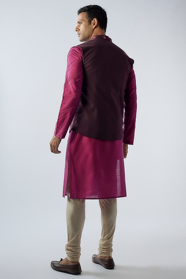 Purple Cotton Embroidered Wedding Indowestern Jacket Set by SURBHI PANSARI at Pernia's Pop Up Shop