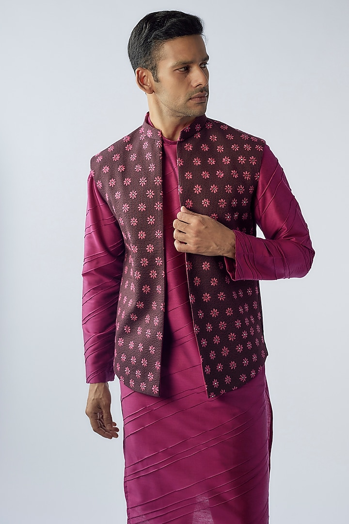 Purple Cotton Embroidered Wedding Indowestern Jacket Set by SURBHI PANSARI at Pernia's Pop Up Shop