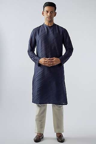 Midnight Blue Cotton Silk Kurta Set by SURBHI PANSARI