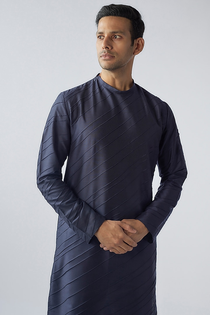 Midnight Blue Cotton Silk Kurta Set by SURBHI PANSARI at Pernia's Pop Up Shop