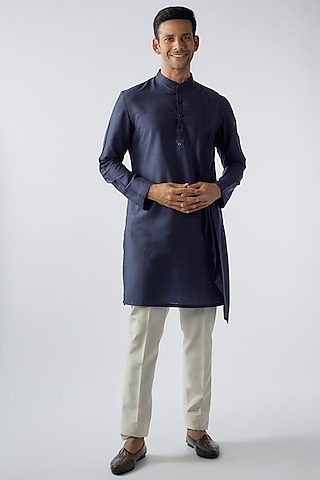 Midnight Blue Cotton Silk Kurta Set by SURBHI PANSARI