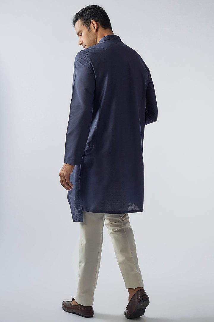 Midnight Blue Cotton Silk Kurta Set by SURBHI PANSARI at Pernia's Pop Up Shop