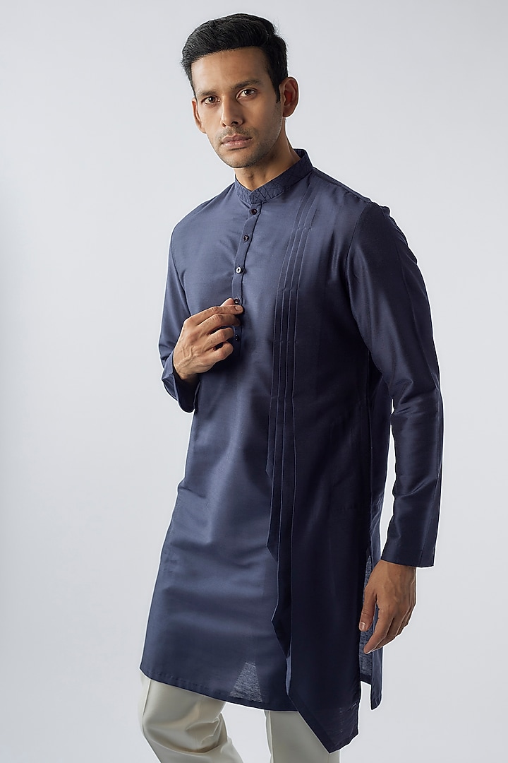 Midnight Blue Cotton Silk Kurta Set by SURBHI PANSARI at Pernia's Pop Up Shop