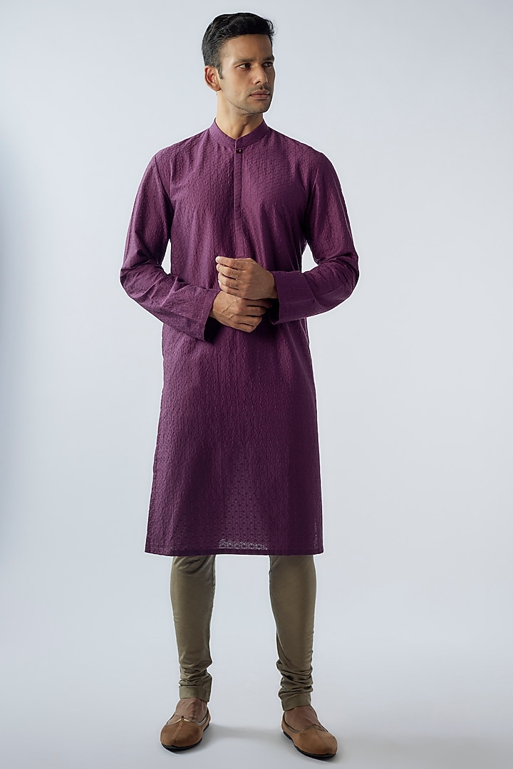 Purple Cotton Silk Kurta Set by SURBHI PANSARI at Pernia's Pop Up Shop