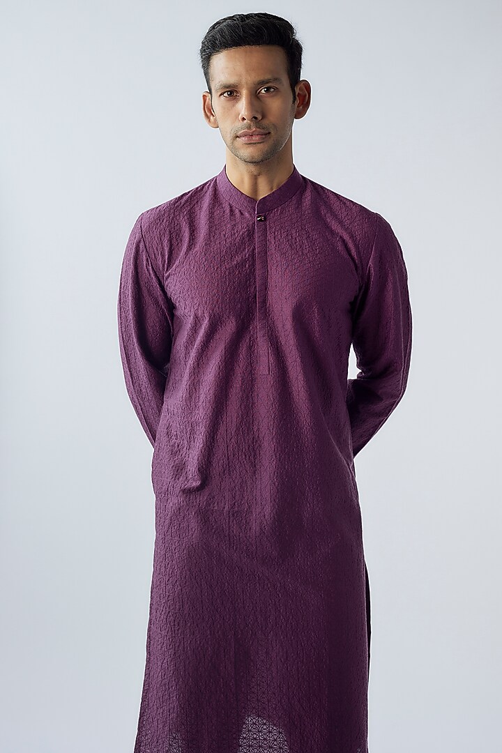 Purple Cotton Silk Kurta Set by SURBHI PANSARI at Pernia's Pop Up Shop