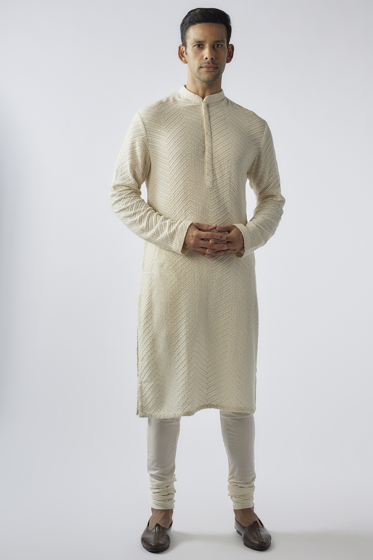 Off-White Georgette Embroidered Kurta Set by SURBHI PANSARI