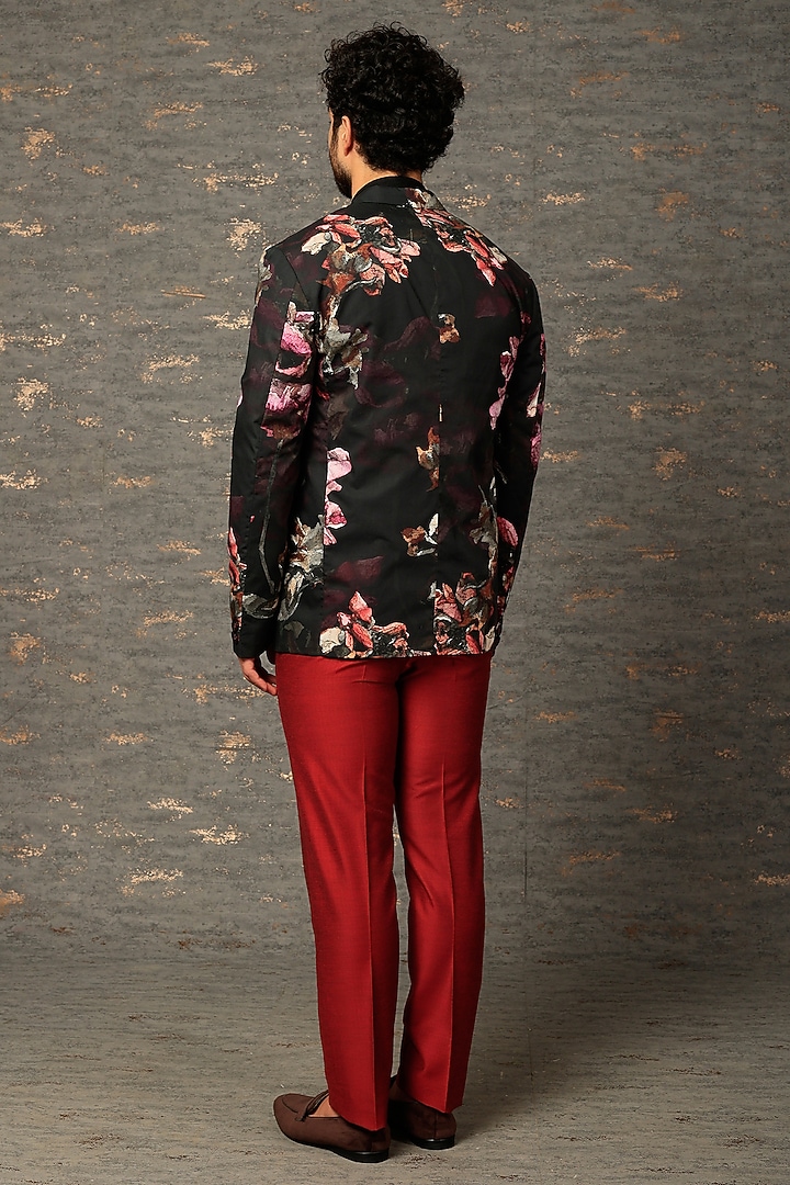 Black Floral Printed Blazer by SURBHI PANSARI at Pernia's Pop Up Shop