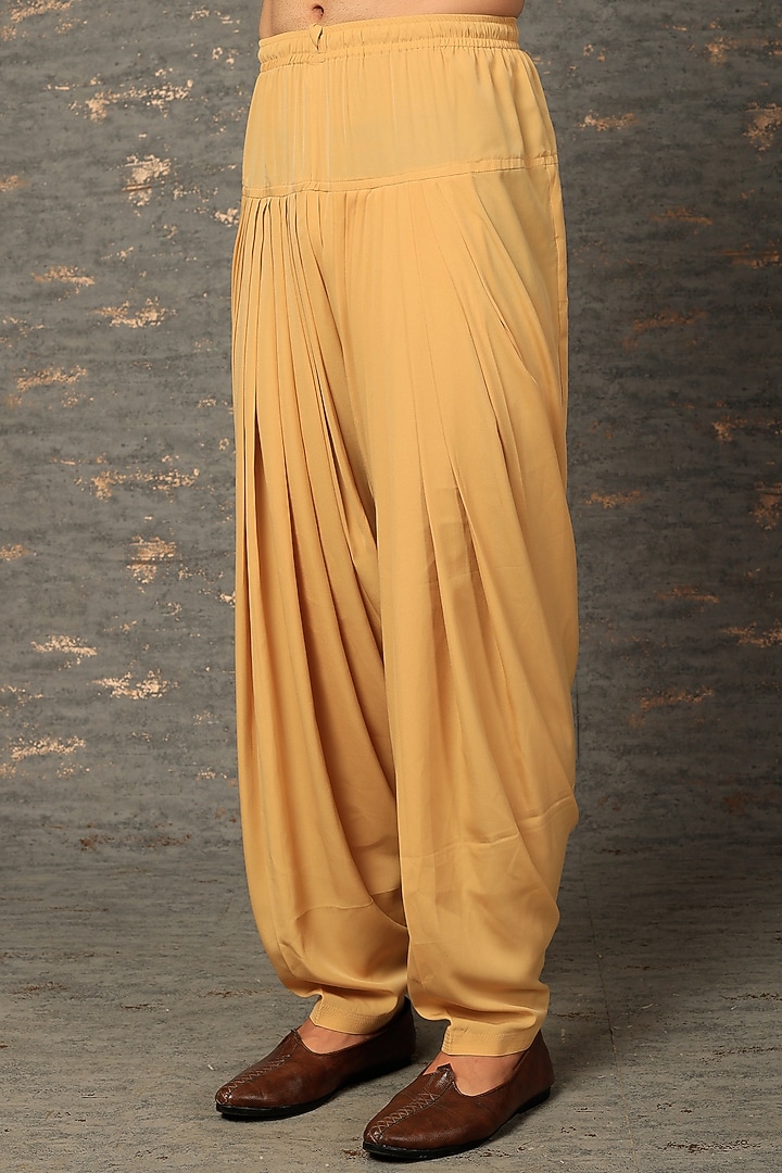 Sunset Yellow Self Textured Suiting Embroidered Nehru Jacket Set by SURBHI PANSARI at Pernia's Pop Up Shop