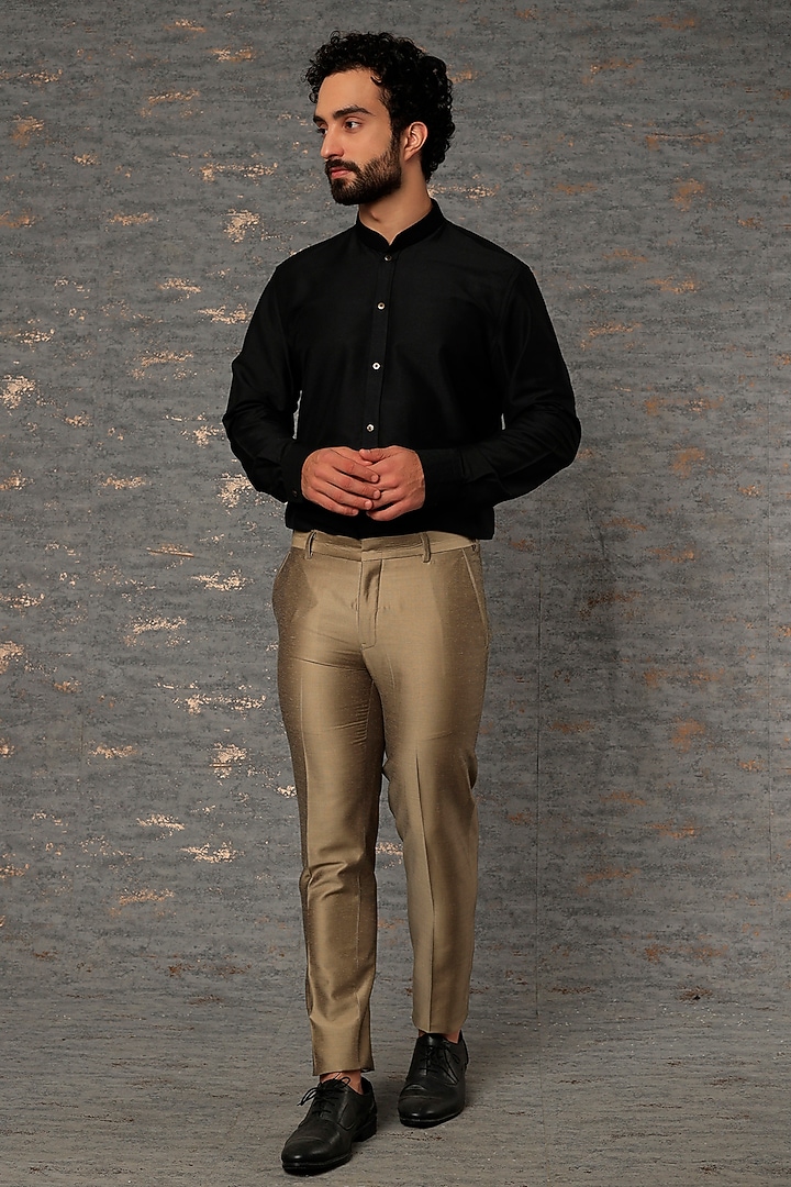 Black Cotton Silk Party Wear Shirt by SURBHI PANSARI at Pernia's Pop Up Shop