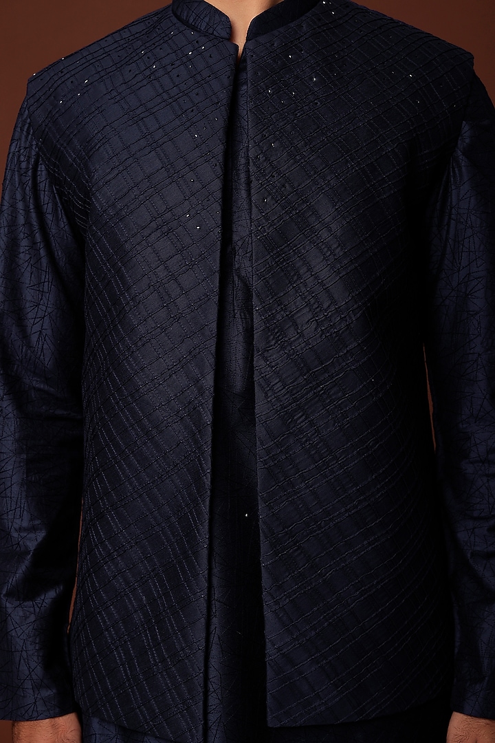 Midnight Blue Embroidered Bundi Jacket by SURBHI PANSARI at Pernia's Pop Up Shop