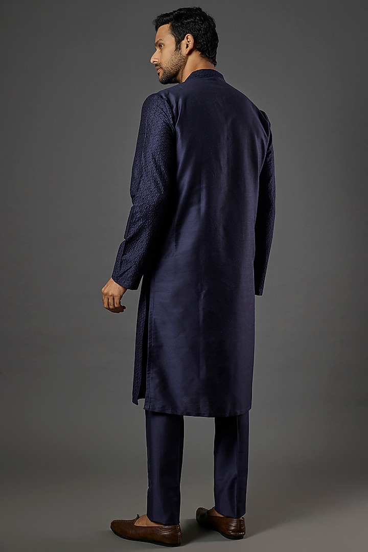 Midnight Blue Cotton Silk Kurta Set by SURBHI PANSARI at Pernia's Pop Up Shop