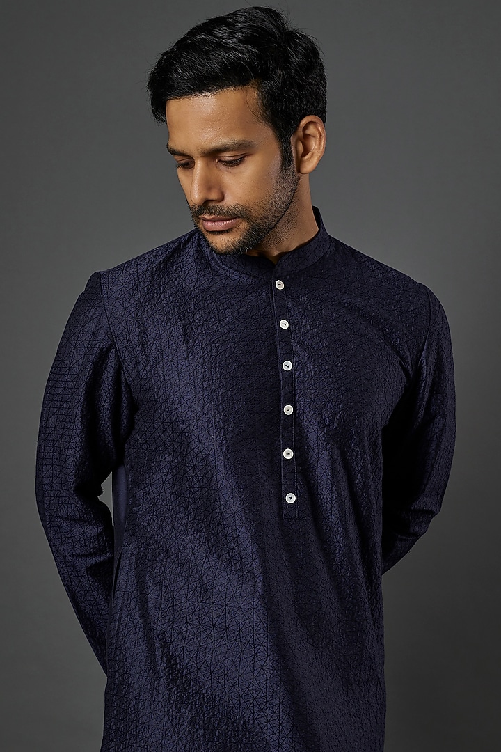 Midnight Blue Cotton Silk Kurta Set by SURBHI PANSARI at Pernia's Pop Up Shop