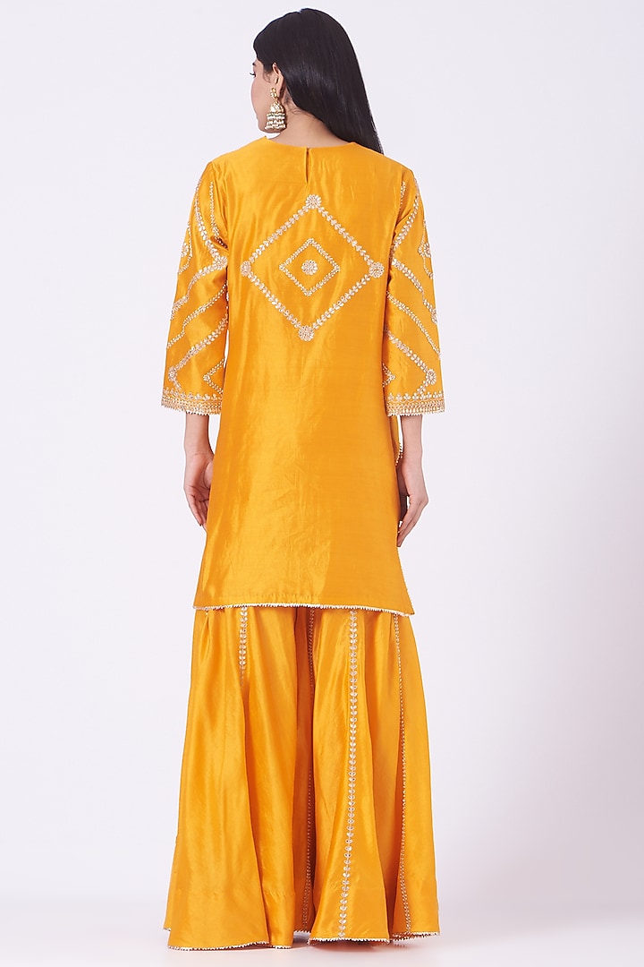 Mustard Spun Silk Wedding Sharara Set by SURBHI SHAH at Pernia's Pop Up Shop