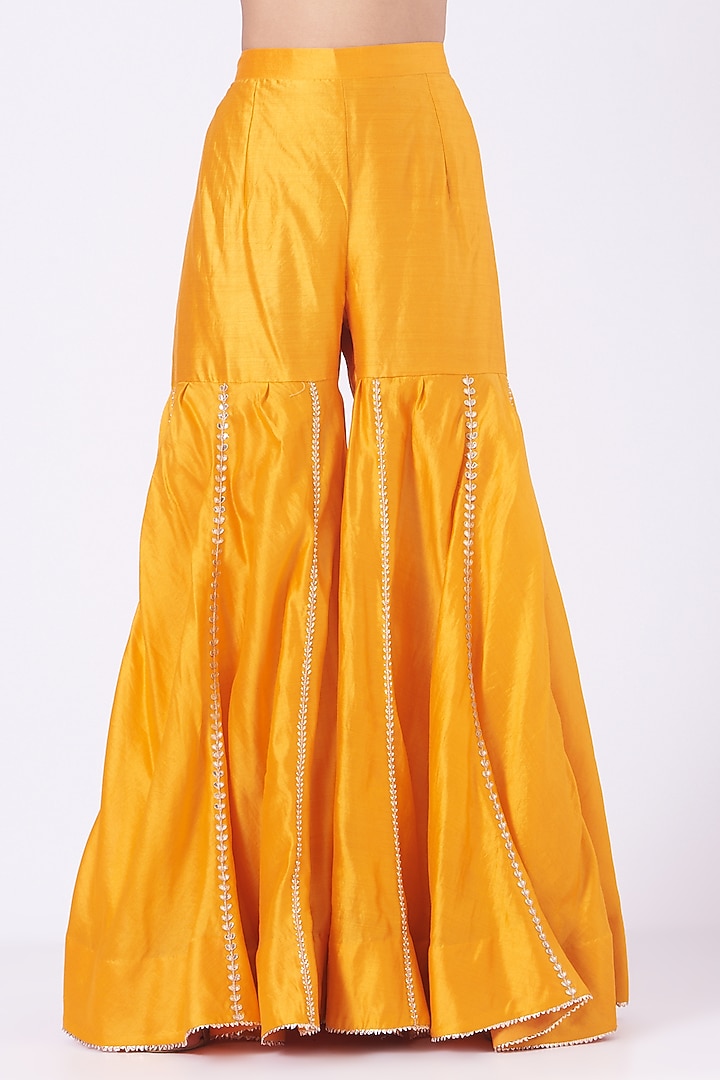Mustard Spun Silk Wedding Sharara Set by SURBHI SHAH at Pernia's Pop Up Shop