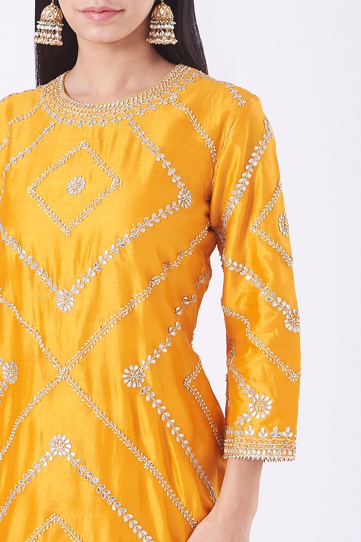 Mustard Spun Silk Wedding Sharara Set by SURBHI SHAH at Pernia's Pop Up Shop