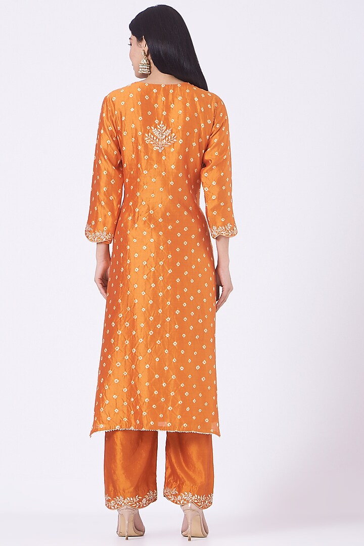 Orange Embroidered Bandhej Kurta Set by SURBHI SHAH at Pernia's Pop Up Shop