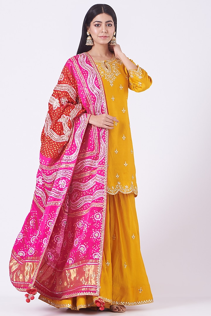 Mustard Sharara Set In Spun Silk by SURBHI SHAH