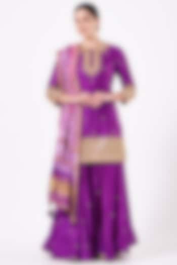 Purple Pure Spun Silk Sharara Set by SURBHI SHAH
