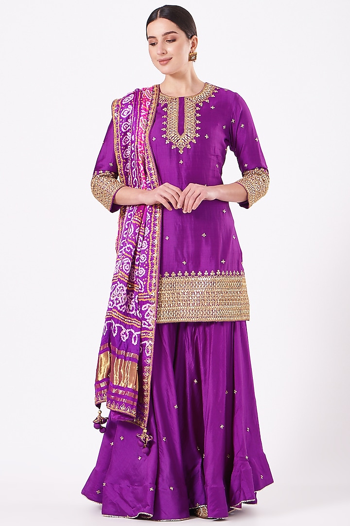 Purple Pure Spun Silk Sharara Set by SURBHI SHAH