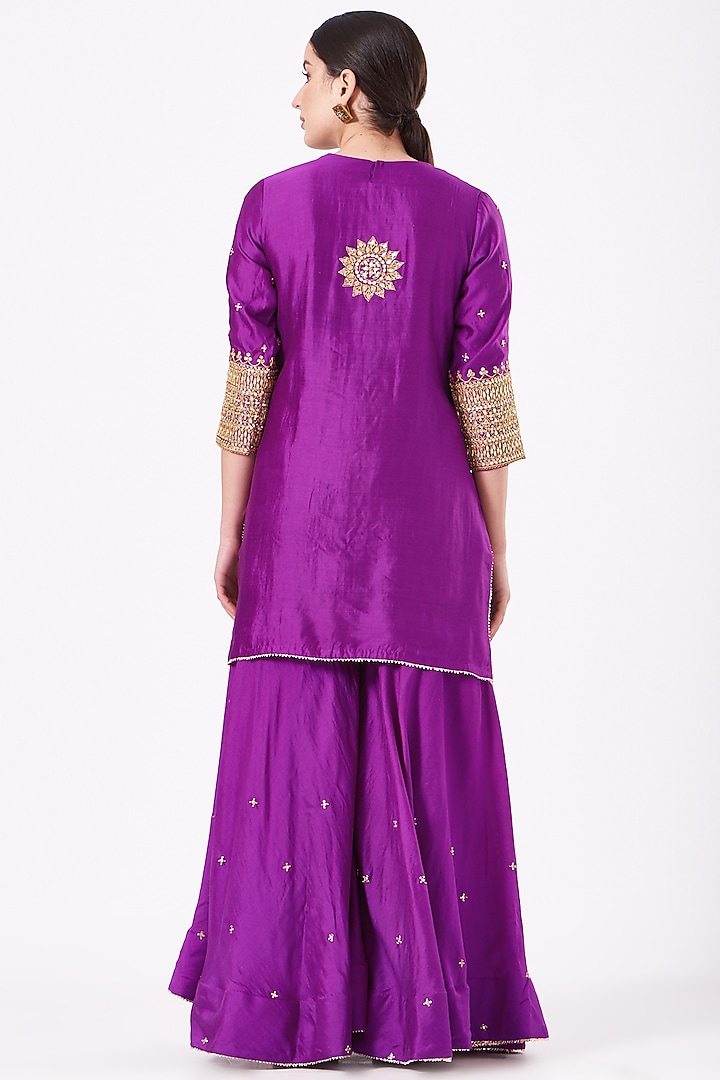 Purple Pure Spun Silk Wedding Sharara Set by SURBHI SHAH at Pernia's Pop Up Shop