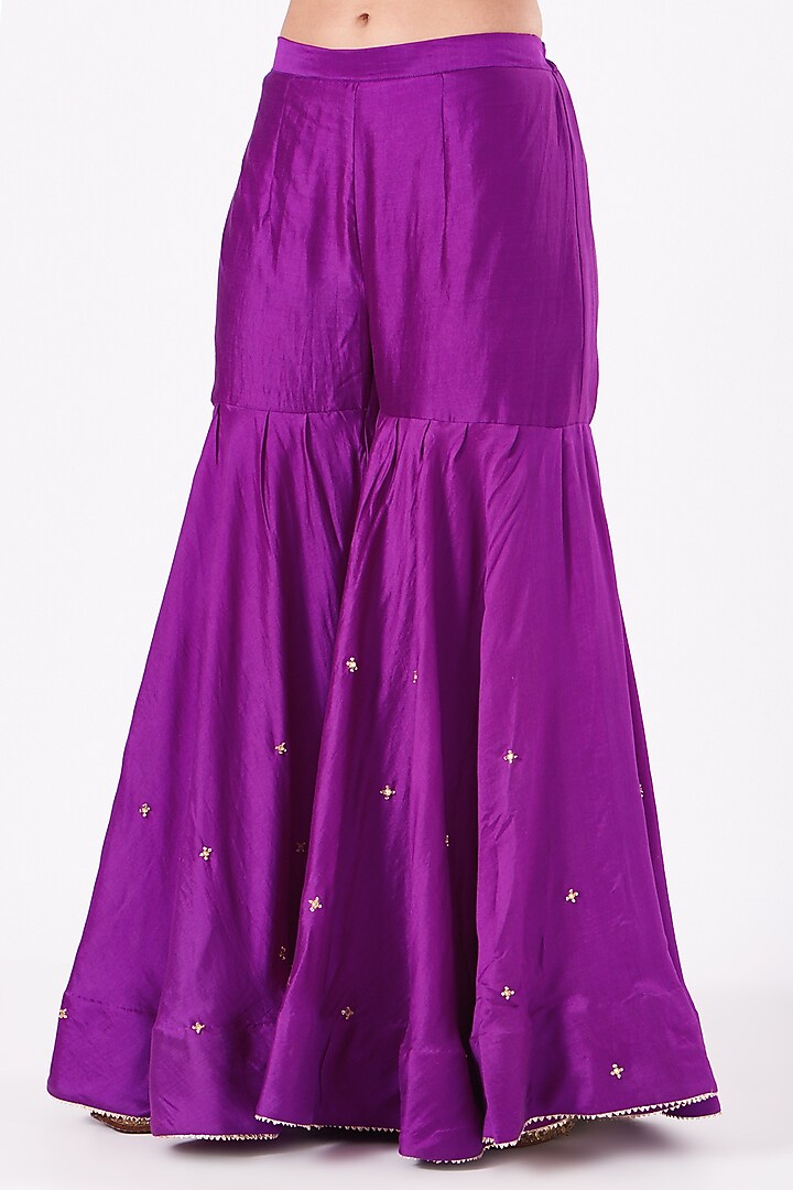 Purple Pure Spun Silk Wedding Sharara Set by SURBHI SHAH at Pernia's Pop Up Shop