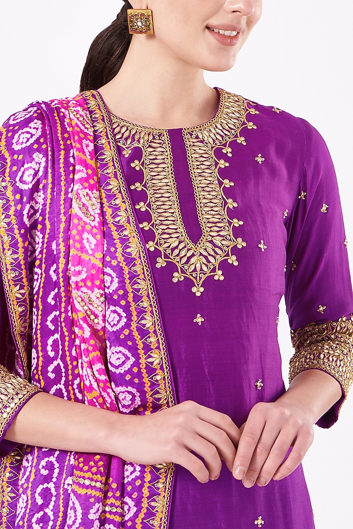 Purple Pure Spun Silk Wedding Sharara Set by SURBHI SHAH at Pernia's Pop Up Shop