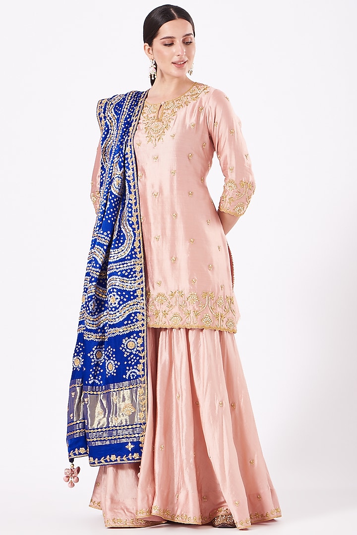 Rose Gold Pure Spun Silk Sharara Set Design by SURBHI SHAH at Pernia's ...