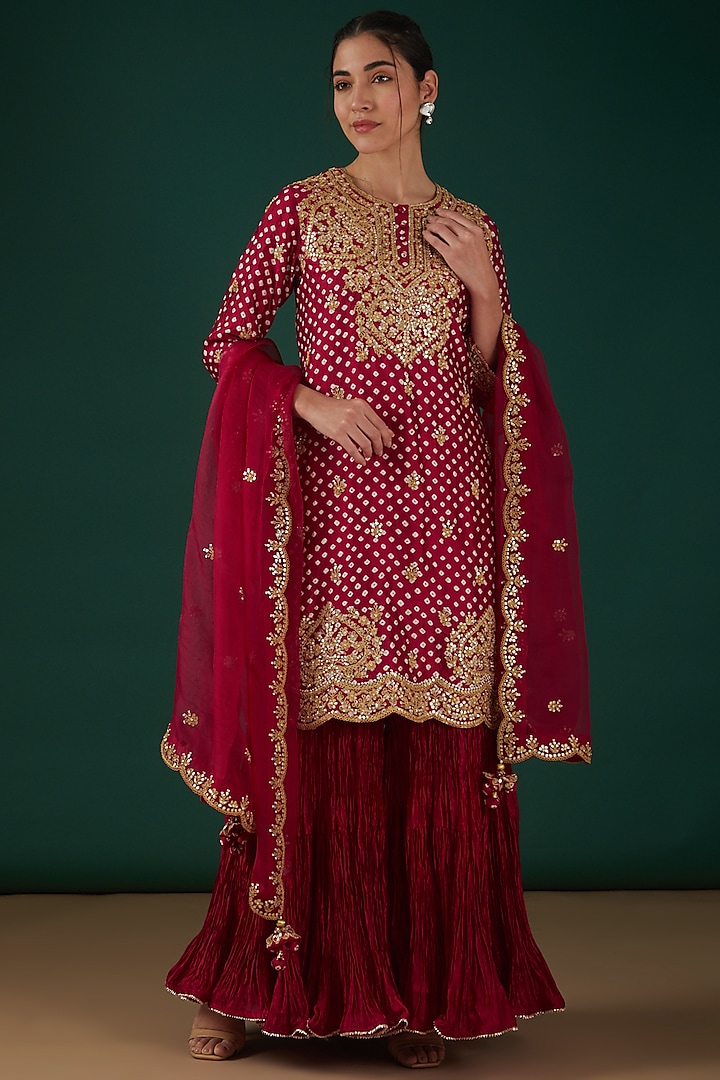 Maroon Kora Silk Wedding Sharara Set by SURBHI SHAH at Pernia's Pop Up Shop