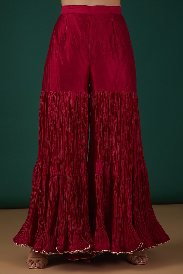 Maroon Kora Silk Wedding Sharara Set by SURBHI SHAH at Pernia's Pop Up Shop